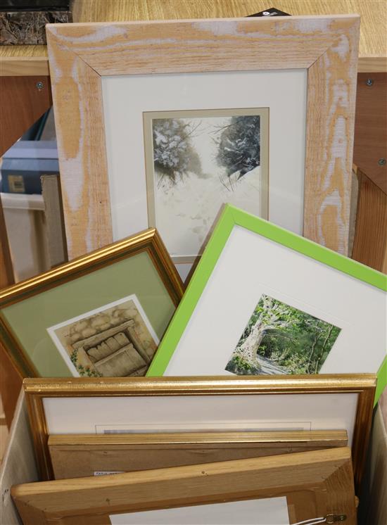 A group of assorted pictures mainly watercolours by artists including: Colin Bourke, Julie Brett,